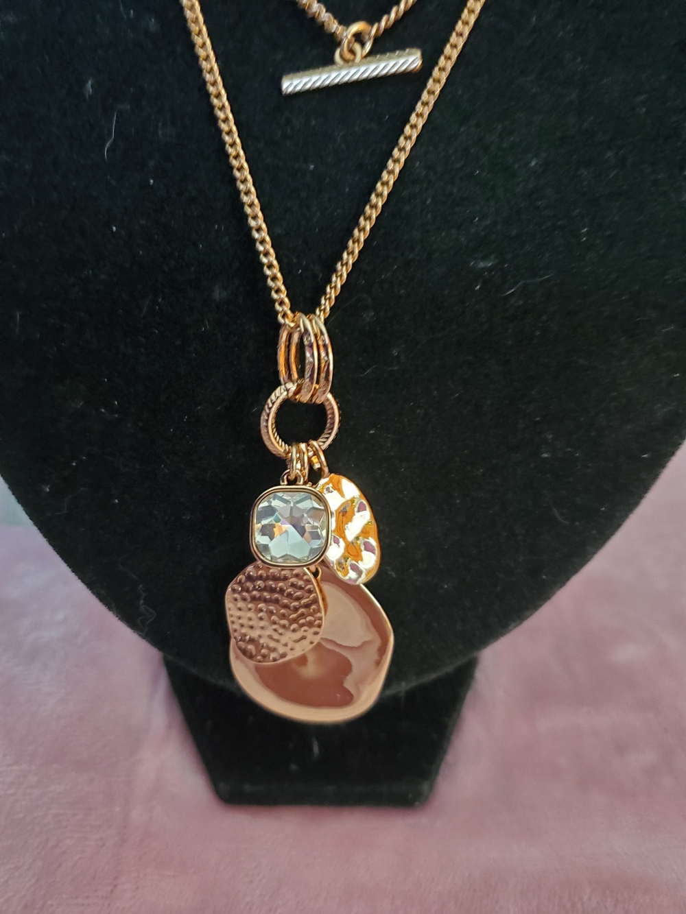 Layered Rose Gold Charm Necklace with Crystal Accent
